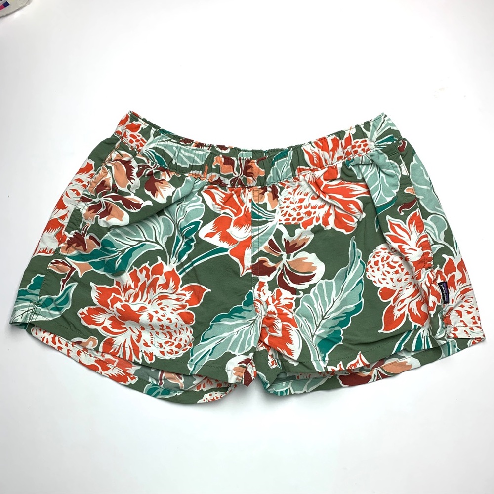 Patagonia Green and Orange Floral Athletic Shorts